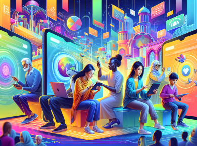 An artistic depiction of a modern, user-friendly e-commerce website interface that dramatically boosts online sales, featuring a diverse group of people engaging with digital devices like smartphones